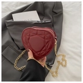 Burgundy heart-shaped crossbody bag with quilted faux leather and gold chain strap - Red