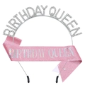 Coffret écharpe rose pailletée et diadème en strass argenté pour fête d'anniversaire - Argent Rose Iridescent Serre-tête et Écharpe