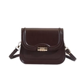 Minimalist vintage dark brown leather crossbody bag with golden buckle and sleek finish - Coffee