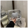 Borsa a tracolla in PVC trasparente con cuore argento e piccola custodia inclusa - Argento