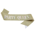 Golden glitter Party Queen sash with holographic lettering for bridal or prom party events - Queen Style (QUEEN) / Gold Iridescent