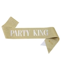 Golden glitter sash with Party King lettering and safety pin for birthday celebrations - King Style (KING) / Gold Iridescent