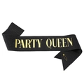 Black glitter Party Queen sash with gold lettering and safety pin for women party - Queen Style (QUEEN) / Black Gold