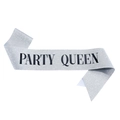 Sparkling silver glitter sash with black Party Queen text for bachelorette parties - Queen Style (QUEEN) / Silver With Black Text