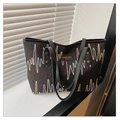 Large black tote bag featuring colorful embroidered heart rate waves and long straps - Black