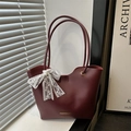 Bolso tote grande de cuero burdeos con lazo de encaje y letras para mujer - Rojo