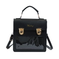 Structured black handbag with gold locks, brand logo, and unique PVC transparent window - Black