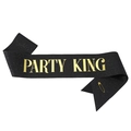 Black glitter sash with gold PARTY KING lettering and safety pin for party celebrations - King Style (KING) / Black Gold