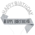 Silver birthday party set featuring rhinestone headband and glitter sash for girls - Iron Headband C Sash / Silver