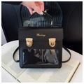 Schwarze Ita-Tasche aus Kunstleder mit Goldschnallen und klarem Fenster für DIY-Displays - Schwarz