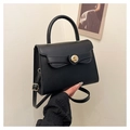 Structured black leather handbag with golden twist lock and versatile shoulder strap - Black