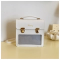 Minimalistische beige Lederhandtasche mit grauem Netzmuster und goldener Metallschnalle - Gebrochenes Weiß