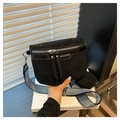 Chic black rhinestone fanny pack with trendy woven wide strap and silver dual zippers - Black Full Rhinestone (7029-XN) / Black