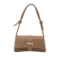Brown woven crossbody square bag with gold buckle and knotted shoulder strap detail - Khaki