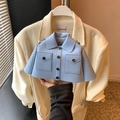 Unique light blue jacket-shaped shoulder bag with silver chain strap and mini pockets - Blue