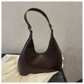 Detail of espresso brown woven hobo bag with intrecciato texture and gold zipper - Dark Brown