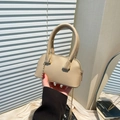 Beige litchi grain mini shell bag for women with elegant golden chain strap - Khaki
