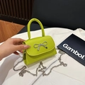 Fluorescent green mini shoulder bag with silver metal bow and elegant chain strap - Green