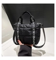Black quilted puffer tote bag with white GENTLEWOMAN lettered wide strap - Black