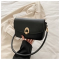 Bolso bandolera negro minimalista con hebilla dorada en forma de U elegante - Negro