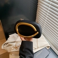 Elegant black leather box bag with large gold C-handle and fine chain strap details - Black
