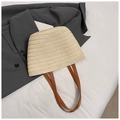 Chique beige strooien emmertas met bruine leren riem voor strand en dagelijks gebruik - Beige Zonder Zijden Sjaal