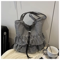 Sac fourre-tout en toile à carreaux noir et blanc avec bordures à volants triples - Noir