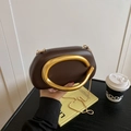 Chic dark brown faux leather box bag with large gold C-handle and delicate metal chain - Coffee