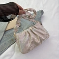 Pink floral jacquard cloud bag with ruffled handle and elegant pleated texture - Pink