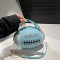 Light blue rugby-shaped crossbody bag with gold chain strap and letter indentation - Large / Blue