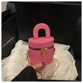 Pink mini cylinder handbag with dual zippers and gold chain strap in a black gift box - Rose Pink