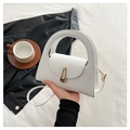 Minimalist white semi-circle handbag with golden buckle and sleek synthetic leather - White