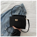 Classic black Saffiano leather small square bag with gold twist lock and crossbody strap - Black