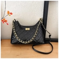 Classic black quilted tote bag with golden chain strap and metallic twist lock closure - Large / Black