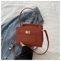 Minimalist orange vegan leather crossbody bag with golden turn-lock for women - Brown