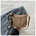 Sac nuage plissé beige chic avec poignée en foulard de soie et bandoulière réglable - Kaki
