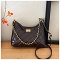 Deep brown quilted rhombic chain tote bag with golden twist lock in autumn setting - Large / Brown