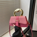 Borsa in pelle patchwork rosa con manico dorato artistico e grande capacità interna - Rosa