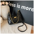 Quilted black tote bag with gold chain strap and metallic twist lock closure - Small / Black