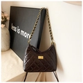 Deep brown quilted hobo bag with gold-tone chain strap and turn-lock closure - Small / Brown