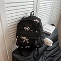 Quilted black backpack with colorful bow embroidery and cloud pendant for daily use - Large With Pendant / Black