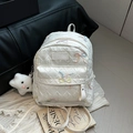 Quilted white backpack with colorful bow and cherry embroidery including plush charm - Large With Pendant / White