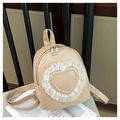Mini sac à dos beige avec cœur en dentelle et double fermeture éclair argentée - Kaki