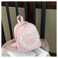 Petit sac à dos rose avec surpiqûres cœur et bordure en dentelle blanche - Rose