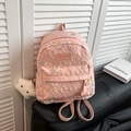 Pink mini backpack with embossed lettering, colorful butterfly embroidery and cloud charm - Large With Pendant / Pink