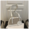Modieuze beige canvas en witte leren hobo tas met grote capaciteit en gouden ritsen - Wit