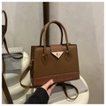 Brown vintage handbag in textured animal pattern leather with gold triangular buckle - Coffee