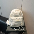 Creamy white quilted backpack with embroidery and a plush rabbit pendant keychain - Small With Pendant / White