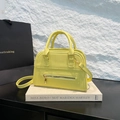 Lemon yellow Boston handbag with lychee texture and golden hardware details - Yellow