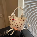 Borsa vintage bianca con stampa a ciliegie e ciondolo a forma di ciliegia 3D - Bianco Sporco (Con Ciondolo a Ciliegia)
